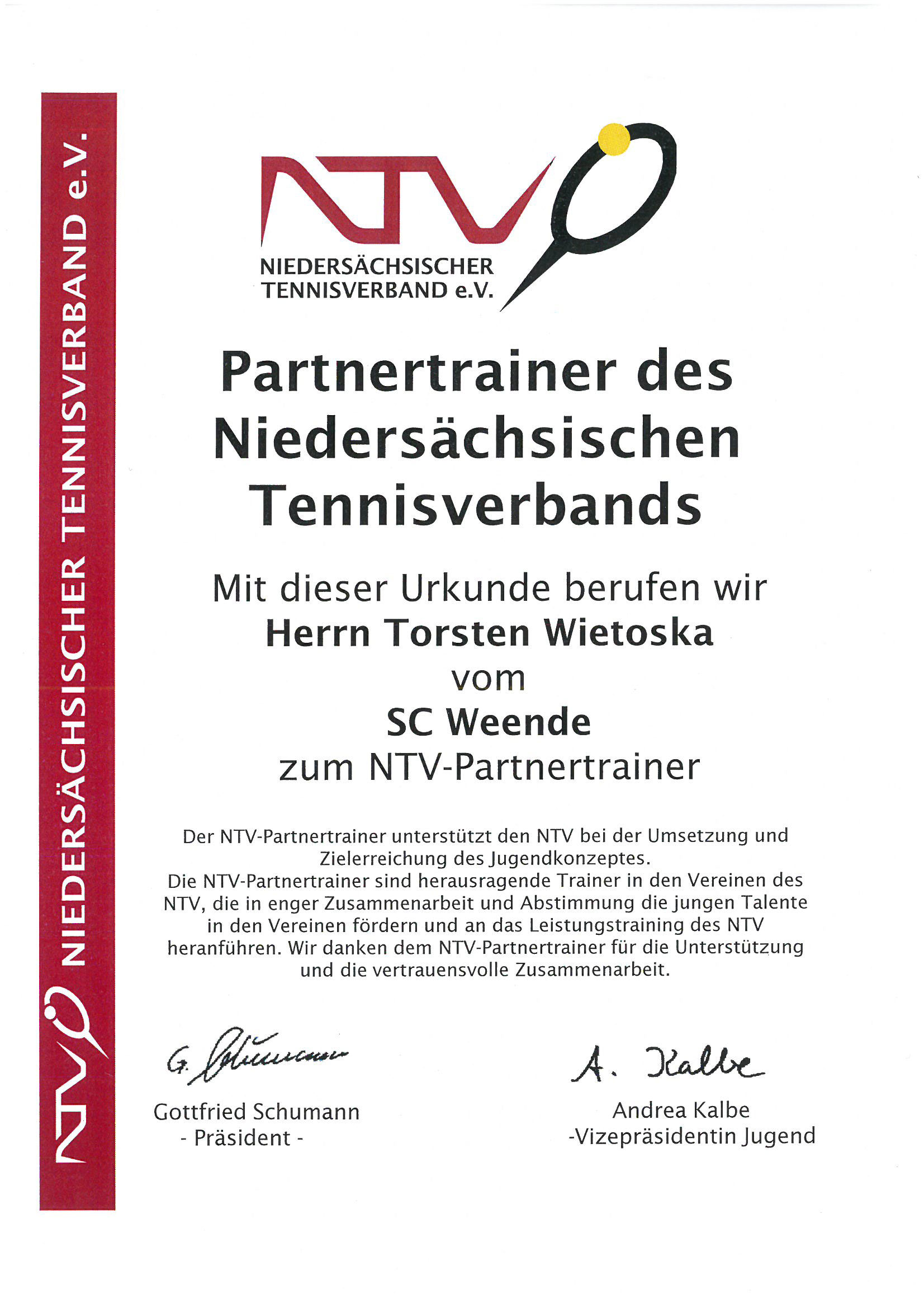 Urkunde Partnertrainer NTV